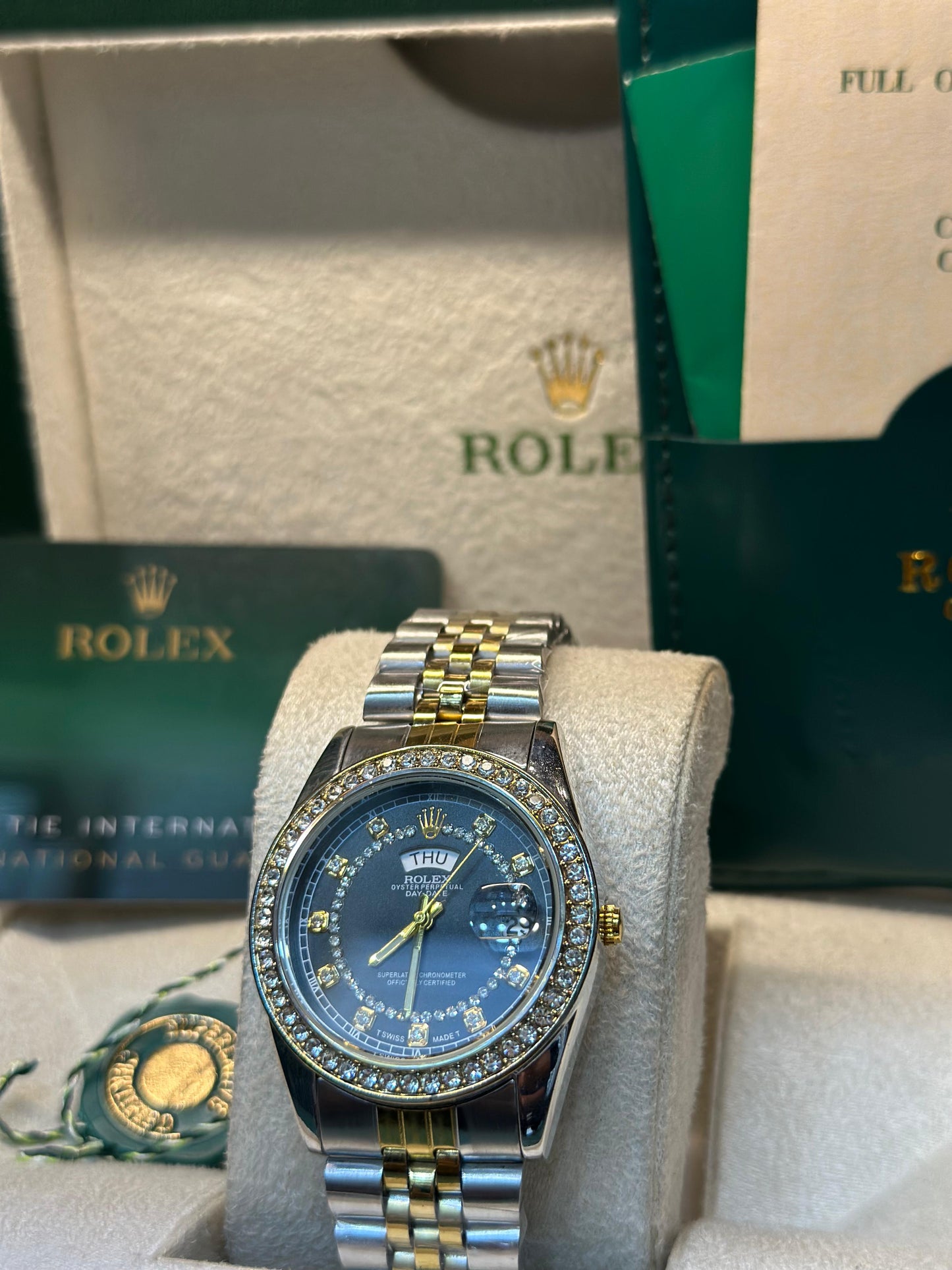 Rolex oyster perpetual | Master Quality | Day Date | Two Tone Black | Iced Stone | Crown lock