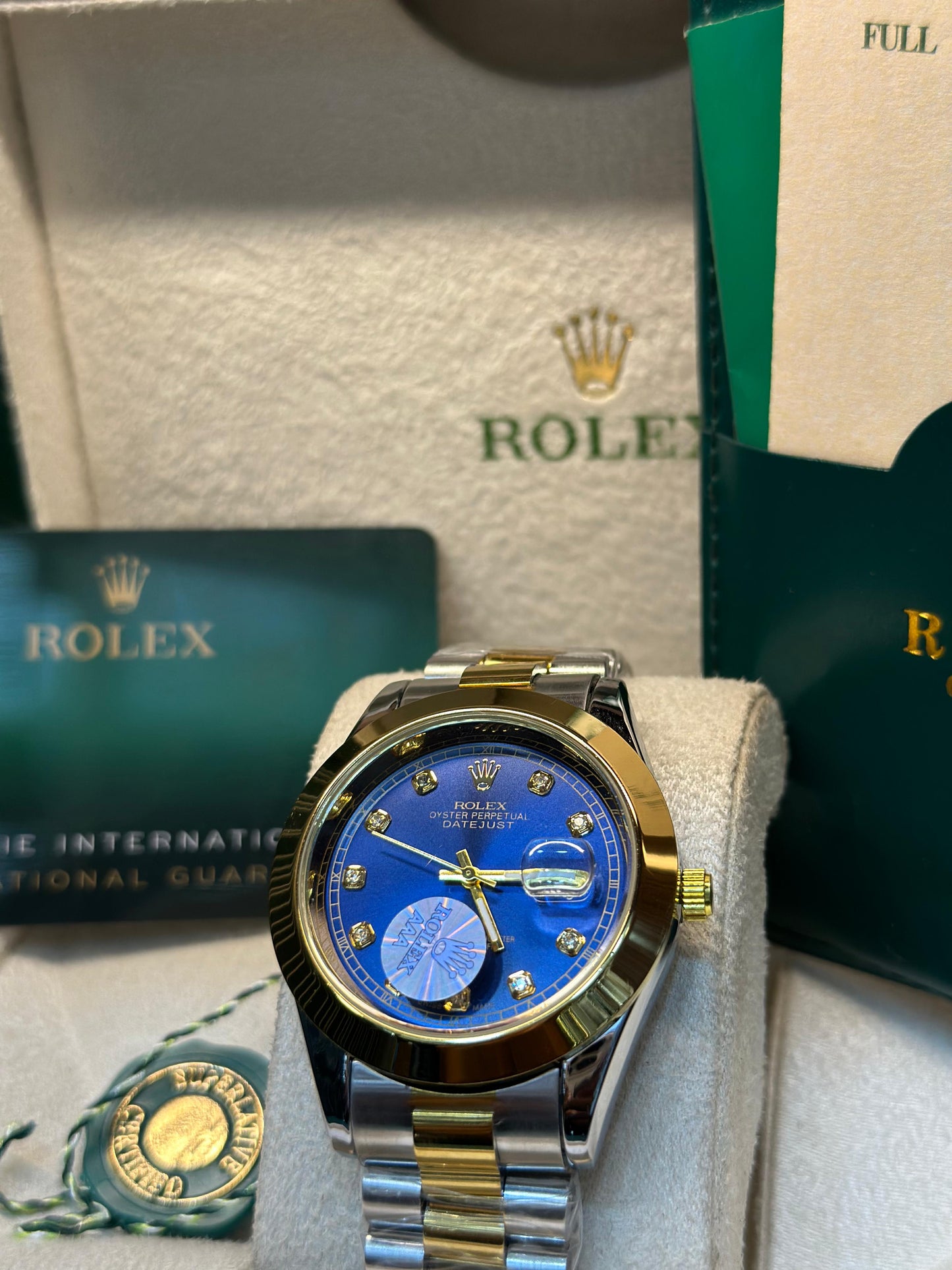 Rolex oyster perpetual | Master Quality | Date Working | Two Tone Blue | Plain Dial | Crown lock