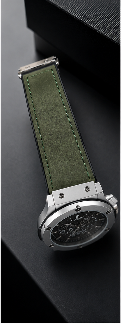 Hublot Inspired Chronograph Watch for Men – Premium Luxury Leather Straps | Olive Green color