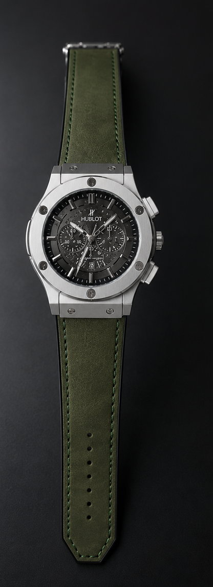 Hublot Inspired Chronograph Watch for Men – Premium Luxury Leather Straps | Olive Green color