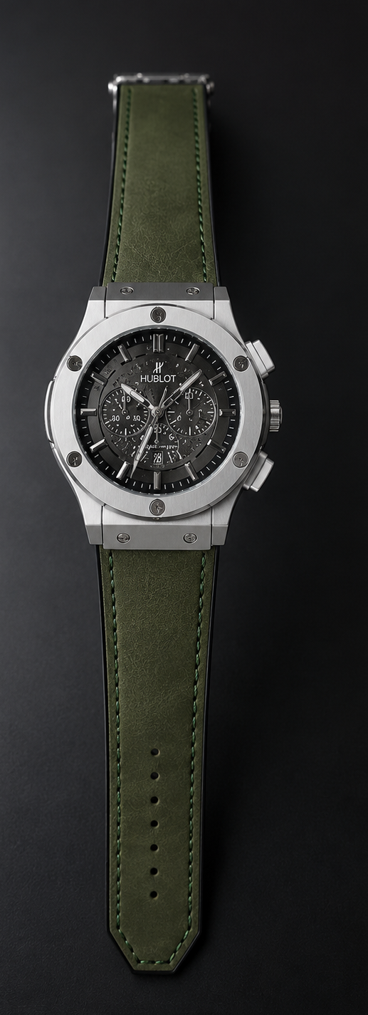 Hublot Inspired Chronograph Watch for Men – Premium Luxury Leather Straps | Olive Green color