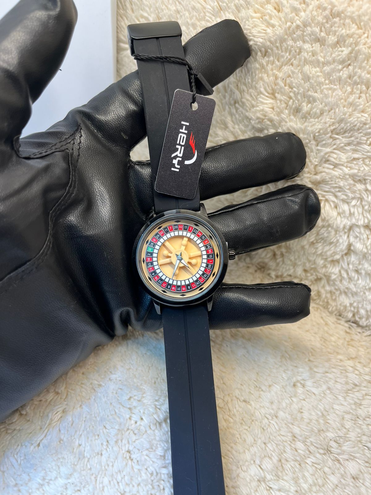 Casino Edition Rotatable Dial Watch – Black Rubber Strap | Magnetic Lock | Imported Black Case