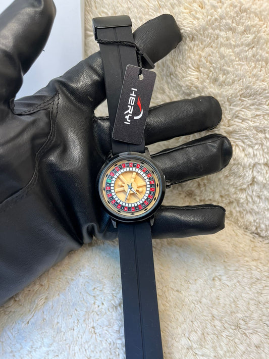 Casino Edition Rotatable Dial Watch – Black Rubber Strap | Magnetic Lock | Imported Black Case
