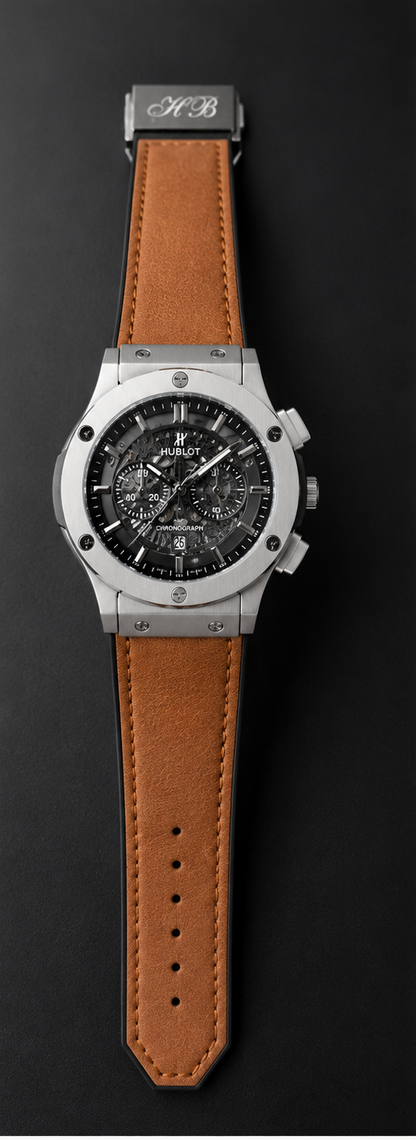 Hublot Inspired Chronograph Watch for Men – Premium Luxury Leather Straps | Mocha Brown color