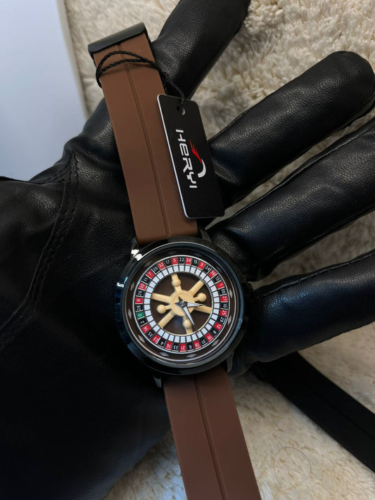 Casino Edition Rotatable Dial Watch – Brown Rubber Strap | Black Case