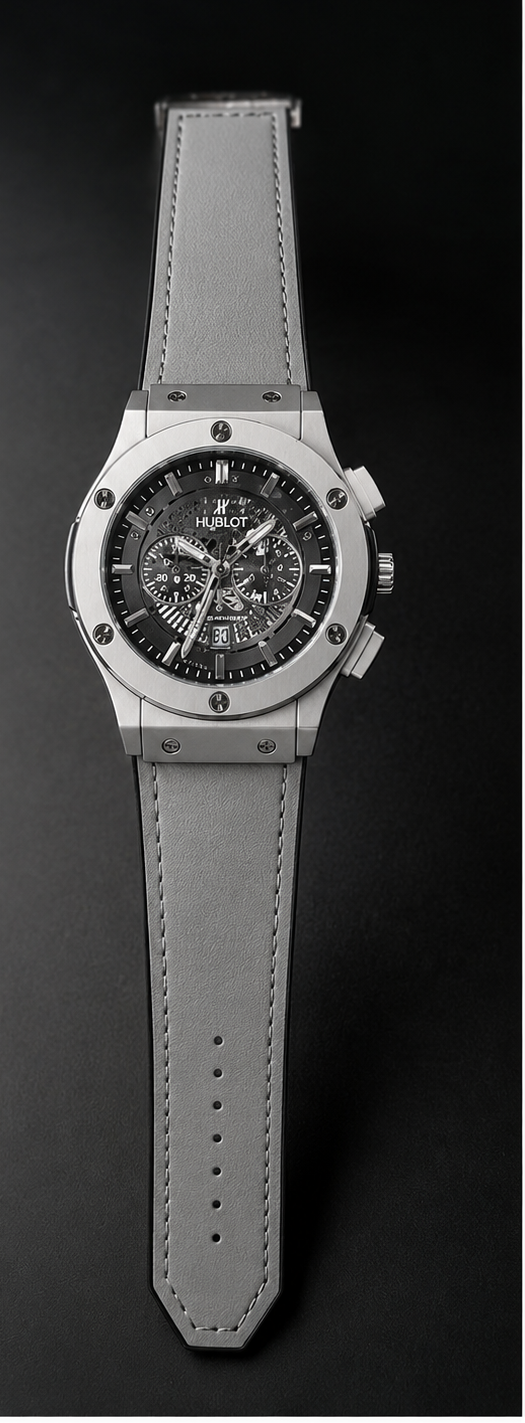 Hublot Inspired Chronograph Watch for Men – Premium Luxury Leather Straps | Sterling Silver Color