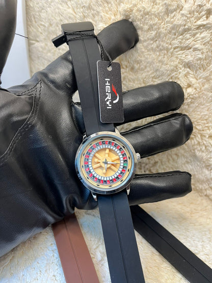 Casino Edition Rotatable Dial Watch – Black Rubber Strap | Silver Case