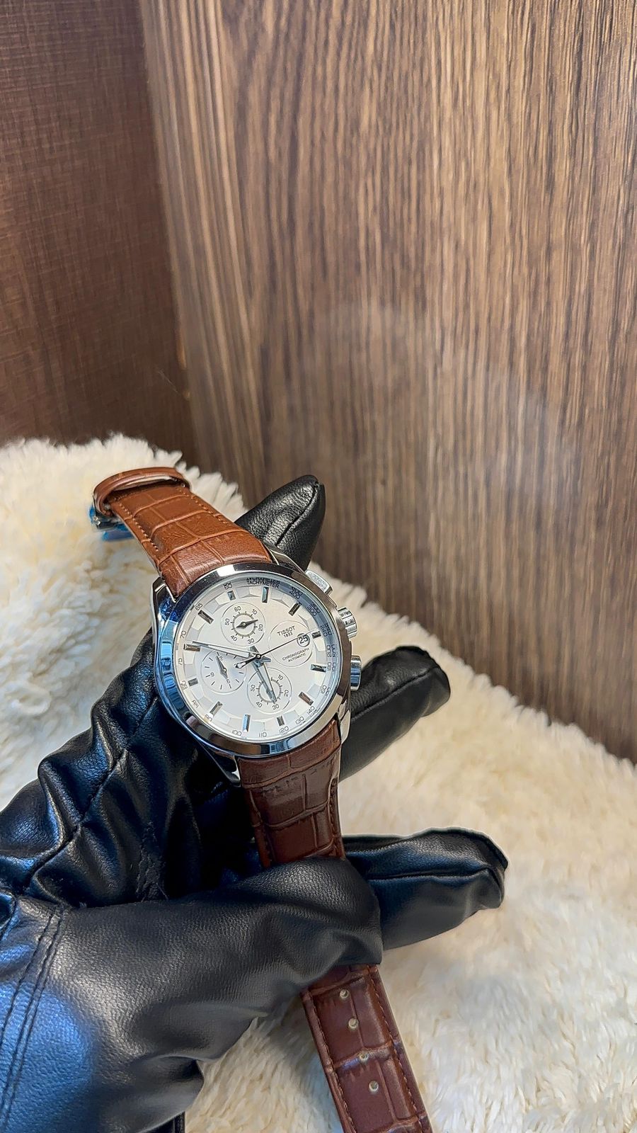 Tissot Master Lock Chronograph – White Dial | Brown Leather Strap | Swiss Men’s Executive Watch