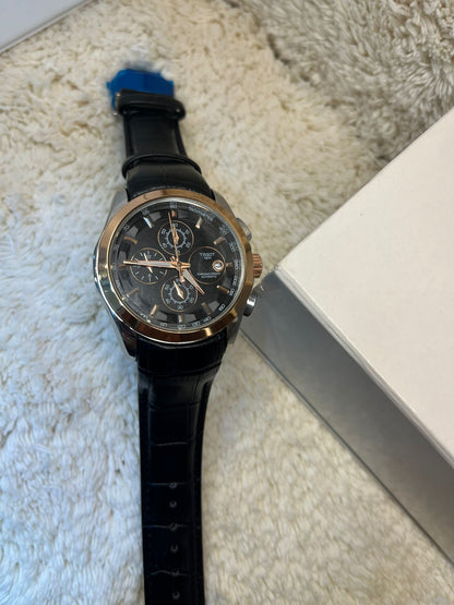 Tissot Master Lock Chronograph – Black Two-Tone Dial | Black Leather Strap | Swiss Men’s Luxury Watch