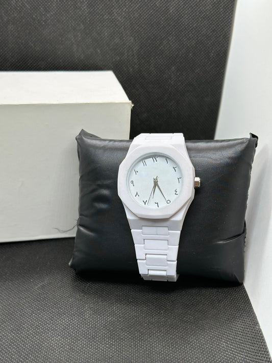 Aura Full White Arabic Dial Watch – Minimalist Unisex Wristwatch
