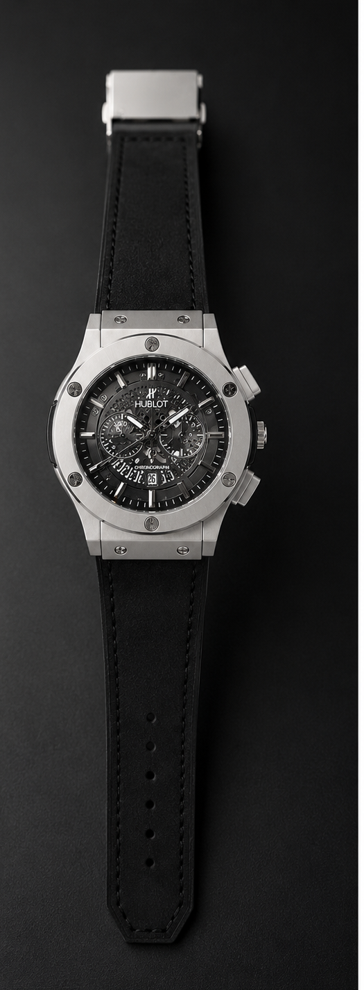 Hublot Inspired Chronograph Watch for Men – Premium Luxury Leather Straps | Onyx Black color