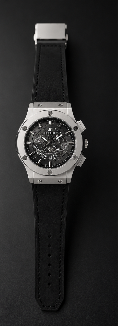 Hublot Inspired Chronograph Watch for Men – Premium Luxury Leather Straps | Onyx Black color