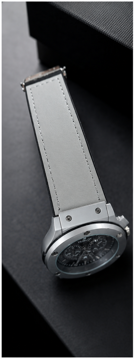Hublot Inspired Chronograph Watch for Men – Premium Luxury Leather Straps | Sterling Silver Color