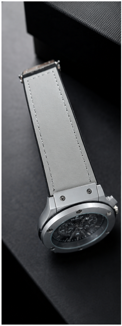 Hublot Inspired Chronograph Watch for Men – Premium Luxury Leather Straps | Sterling Silver Color