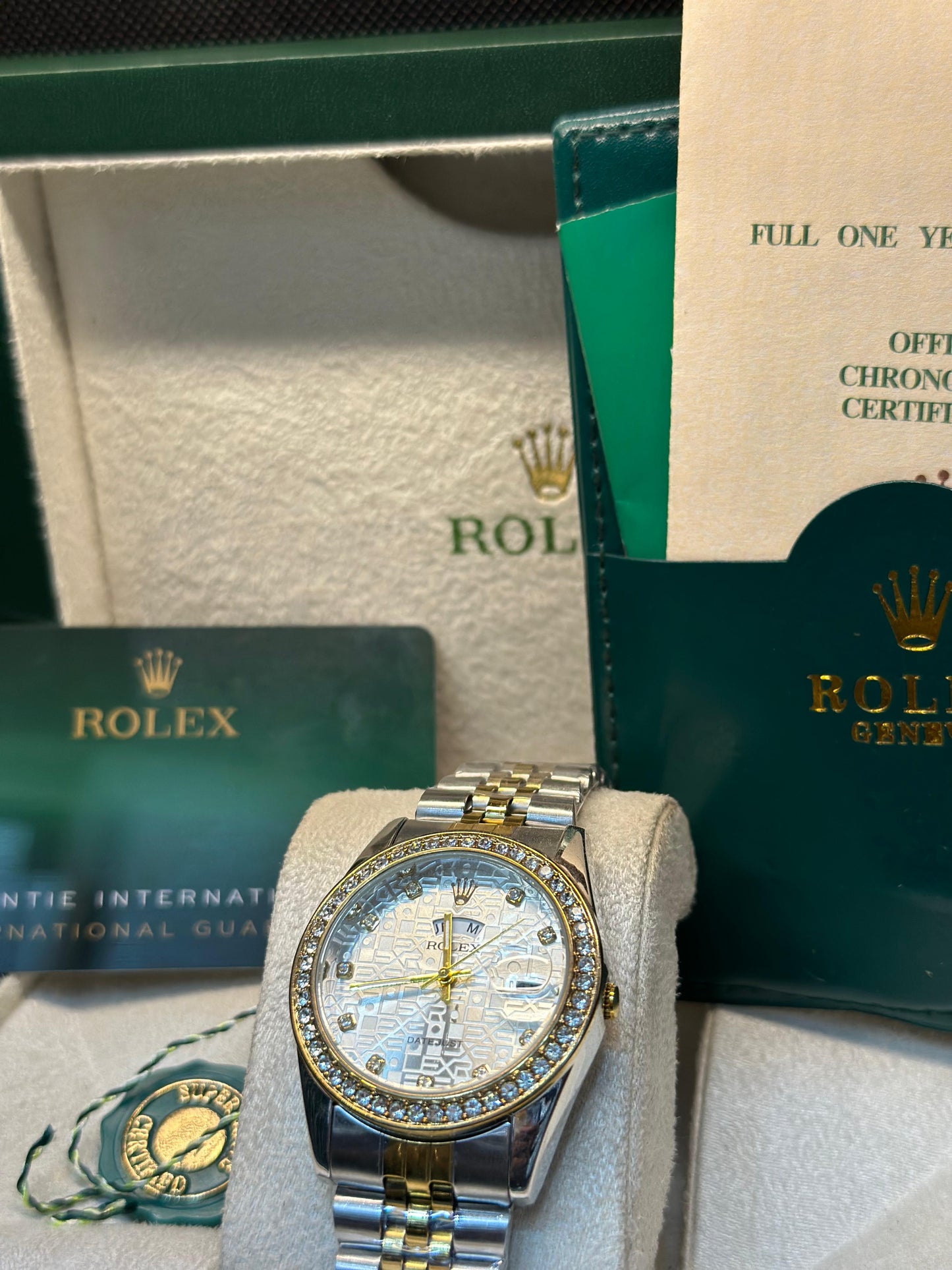 Rolex oyster perpetual | Master Quality | Day Date | Two Tone  White | Iced Stone  | Crown lock