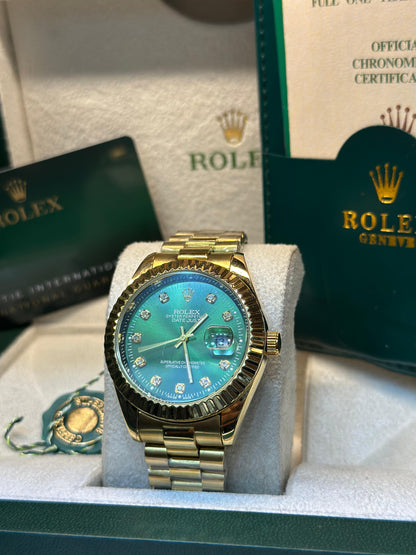 Rolex oyster perpetual | Master Quality | Date Working | Gold Green  | Crown lock