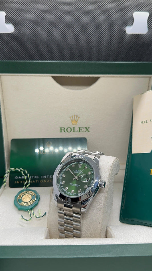 Rolex oyster perpetual | Master Quality | Date Working | Silver Green | Crown lock