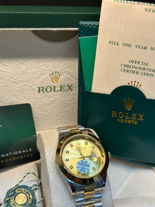 Rolex oyster perpetual  | Master Quality | Date Working | Two Tone Gold | Plain Dial | Crown lock