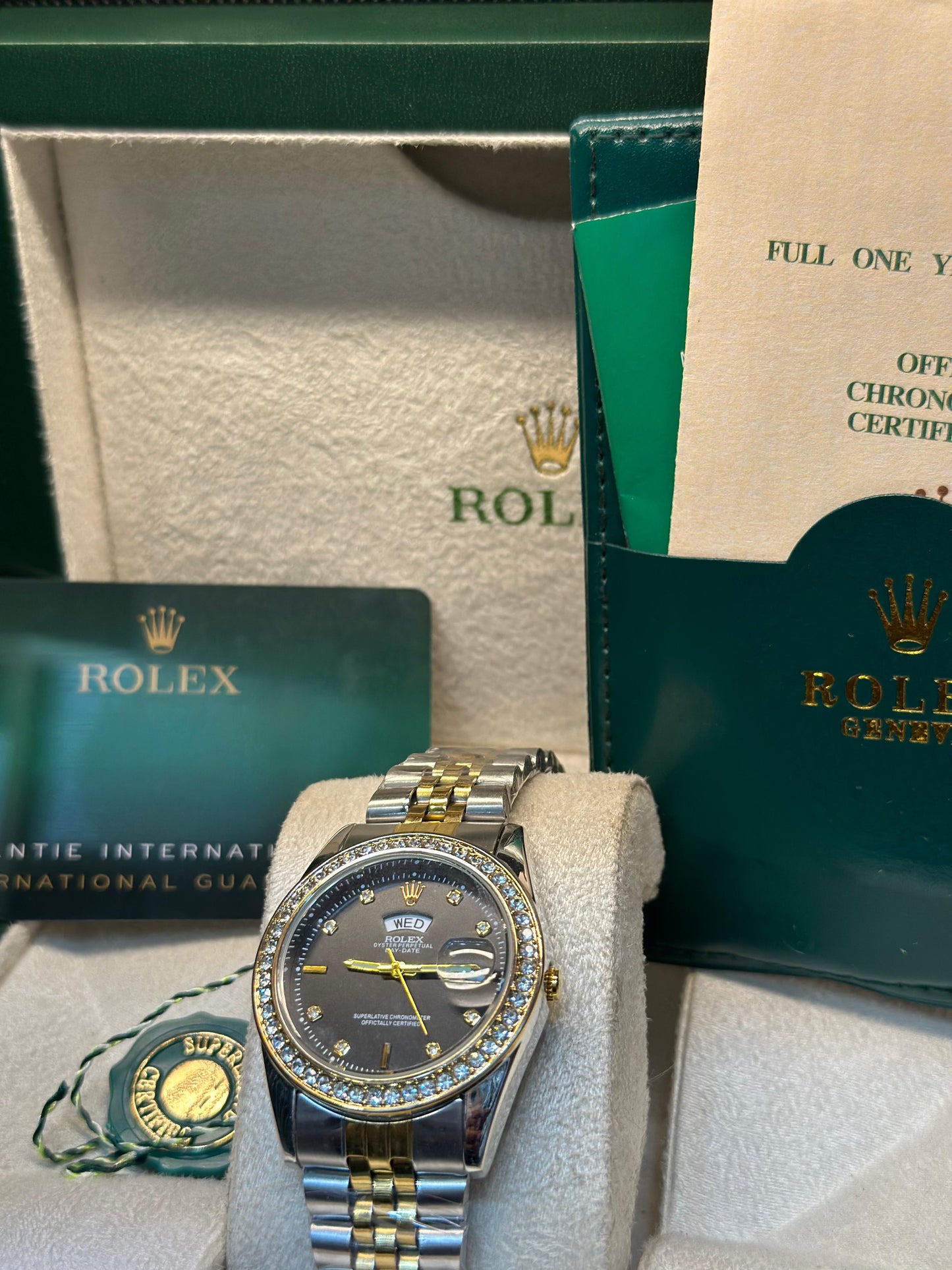 Rolex oyster perpetual | Master Quality | Day Date | Two Tone  Black | Iced Stone  | Crown lock