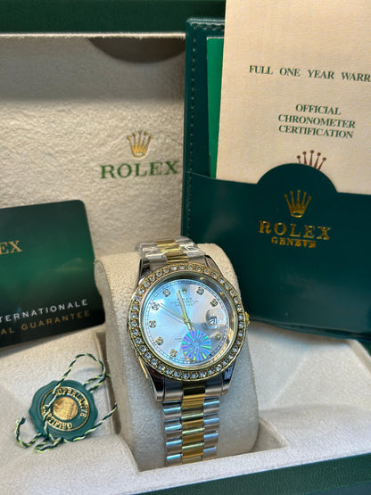 Rolex oyster perpetual | Master Quality | Date Working | Two Tone White | Iced Stone  | Crown lock