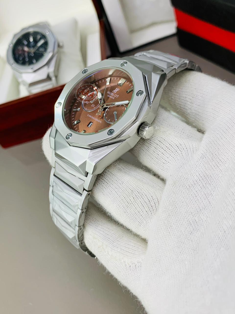 Hublot Big Bang | Diamond cut | Silver brown | Date Working  | Heavy weight