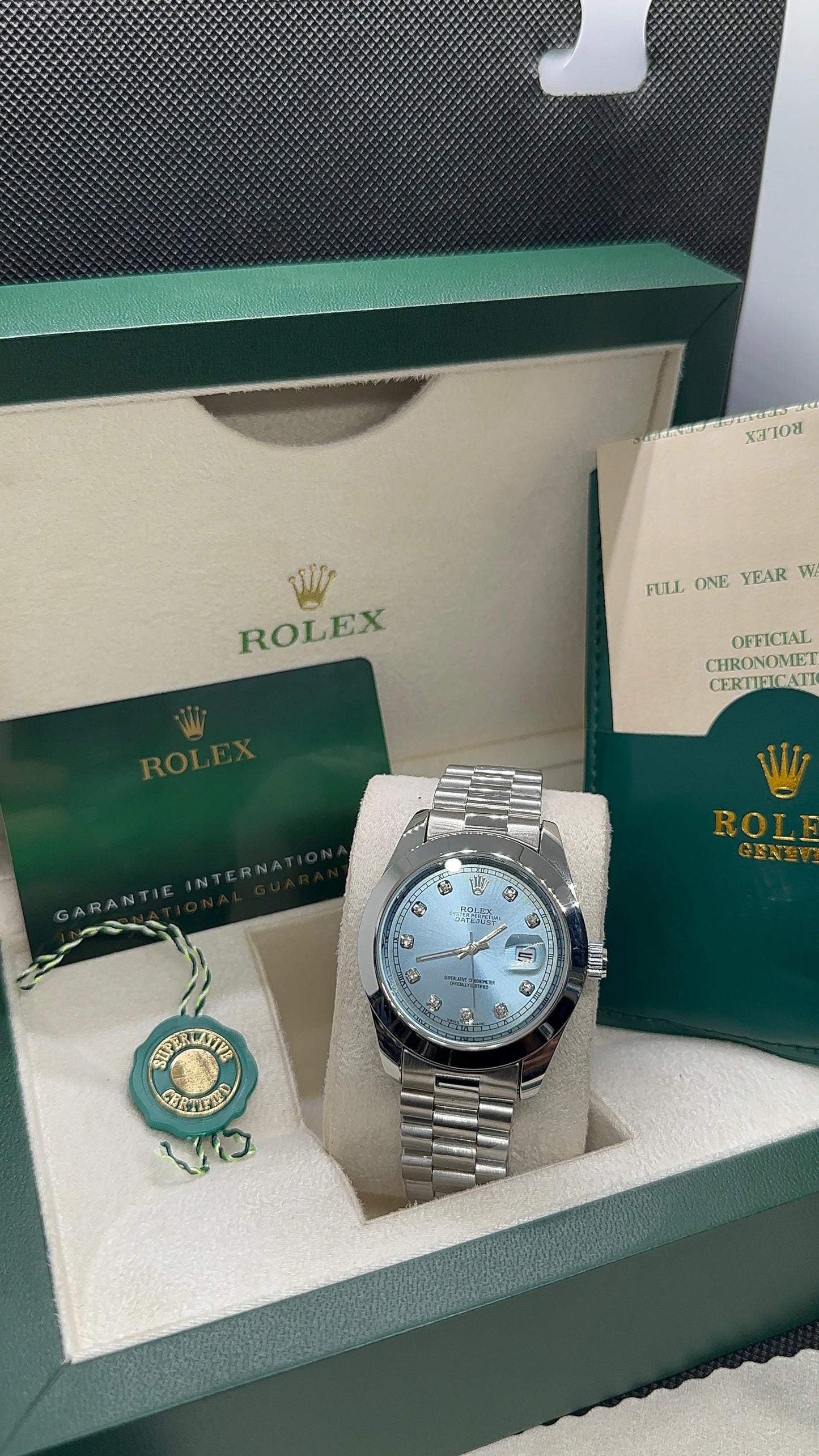 Rolex oyster perpetual | Master Quality | Date Working | Silver Tiffany | Crown lock