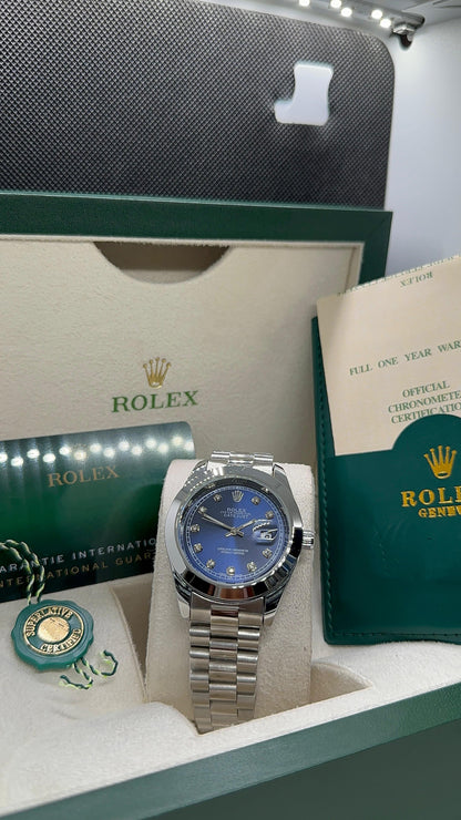 Rolex oyster perpetual | Master Quality | Date Working | Silver Blue | Crown lock