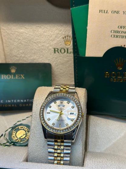 Rolex oyster perpetual | Master Quality | Day Date | Two Tone  White | Iced Stone  | Crown lock