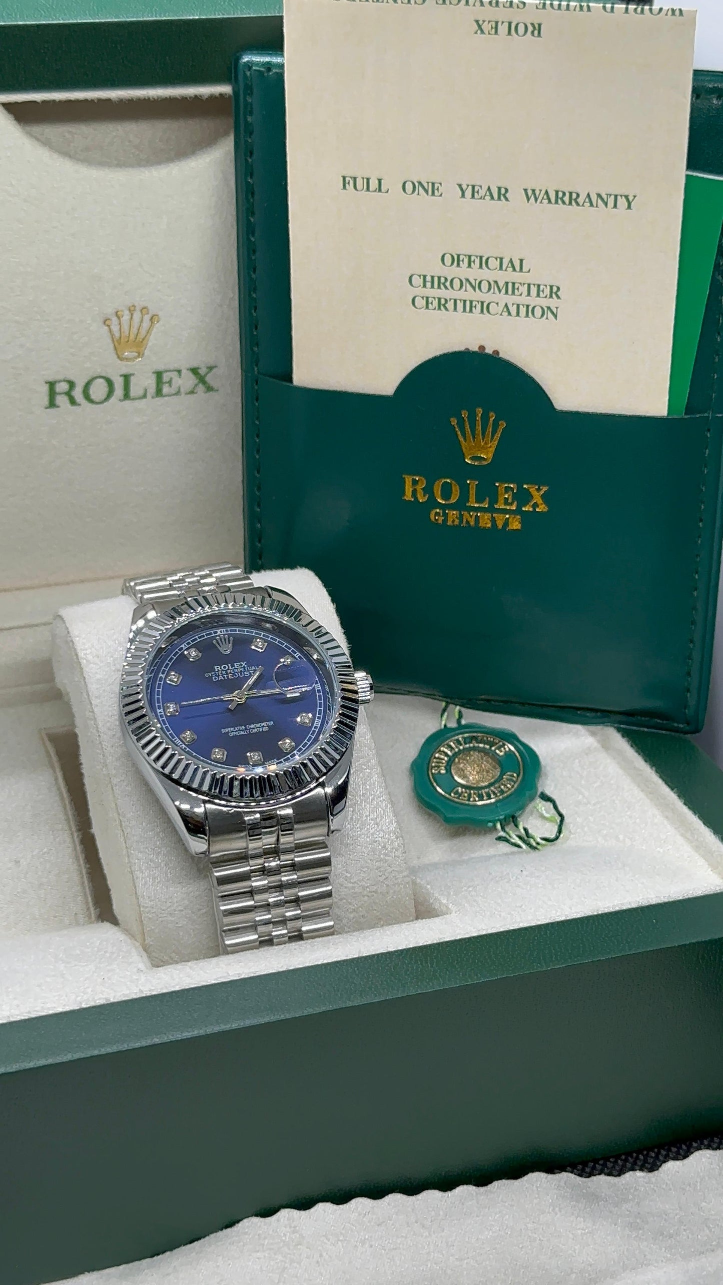 Rolex oyster perpetual | Master Quality | Date Working | Silver Blue | Crown lock