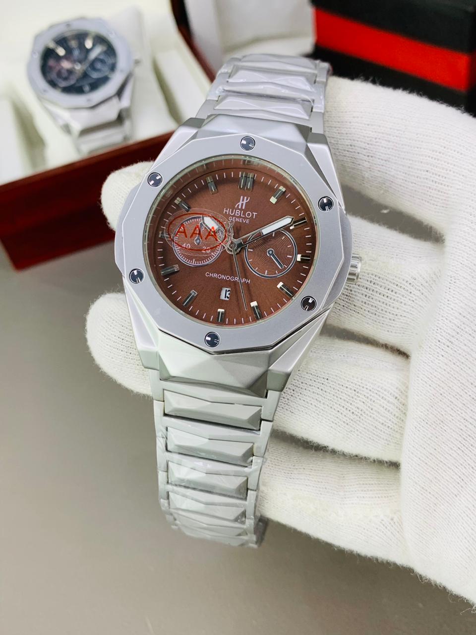 Hublot Big Bang | Diamond cut | Silver brown | Date Working  | Heavy weight