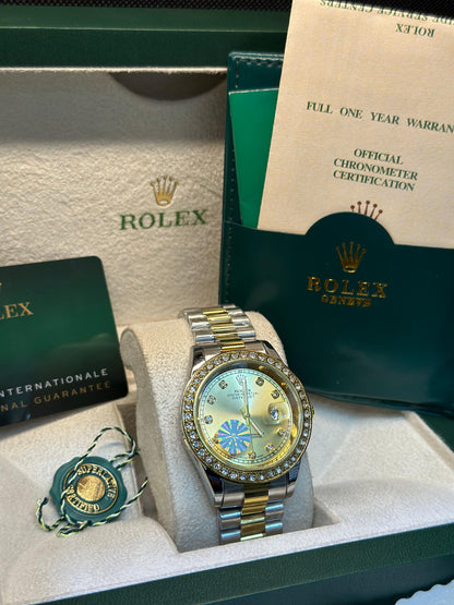 Rolex oyster perpetual | Master Quality | Date Working | Two Tone  Gold | Iced Stone  | Crown lock