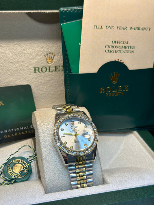 Rolex oyster perpetual | Master Quality | Day Date | Two Tone  White | Iced Stone  | Crown lock