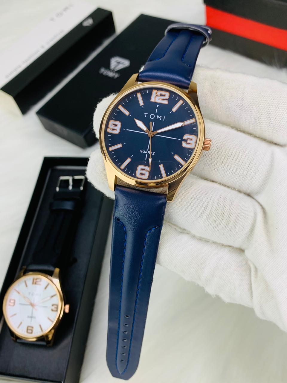 Tomi Leather Straps | Blue Strap  Blue dial