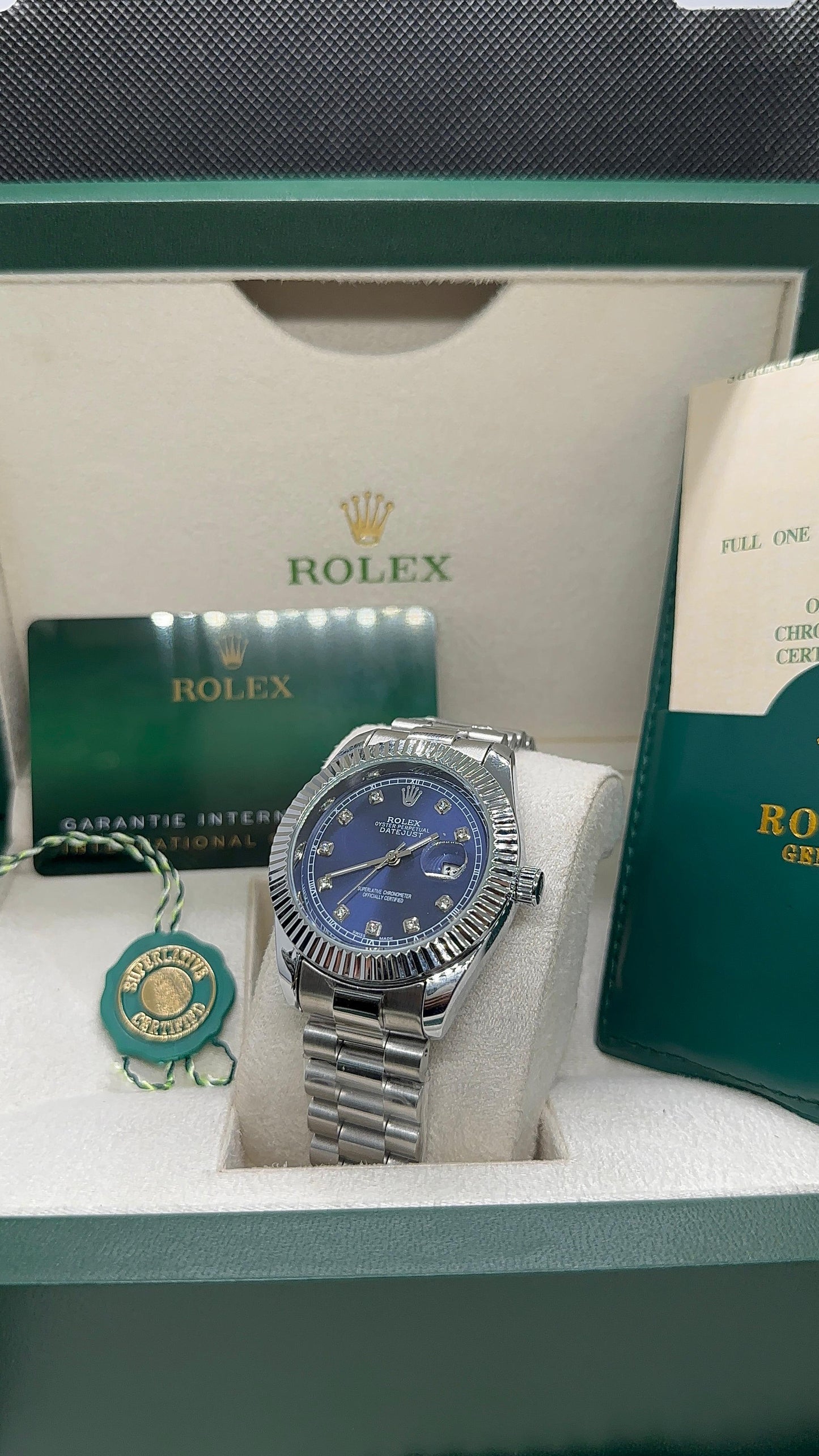 Rolex oyster perpetual | Master Quality | Date Working | Silver Blue | Crown lock