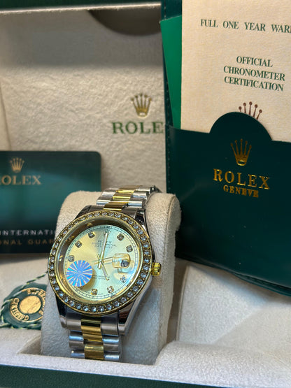 Rolex oyster perpetual | Master Quality | Date Working | Two Tone  Gold | Iced Stone  | Crown lock