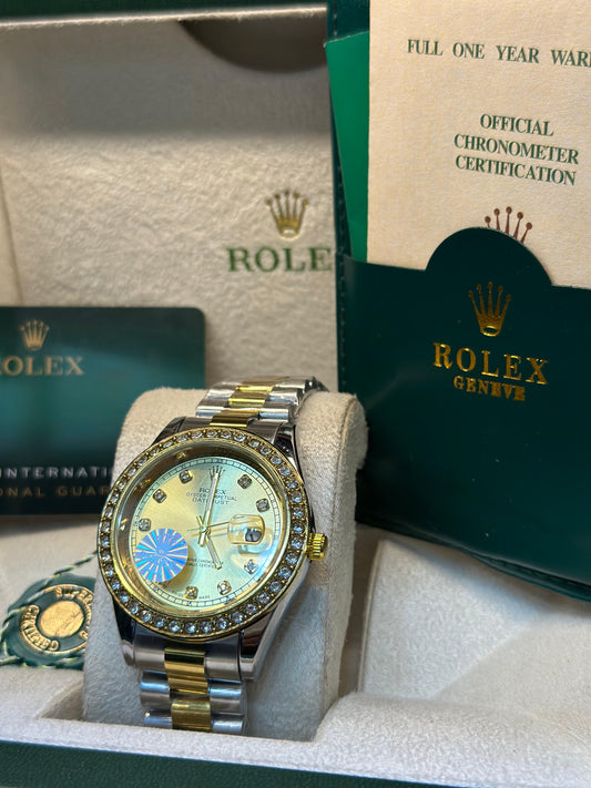 Rolex oyster perpetual | Master Quality | Date Working | Two Tone  Gold | Iced Stone  | Crown lock