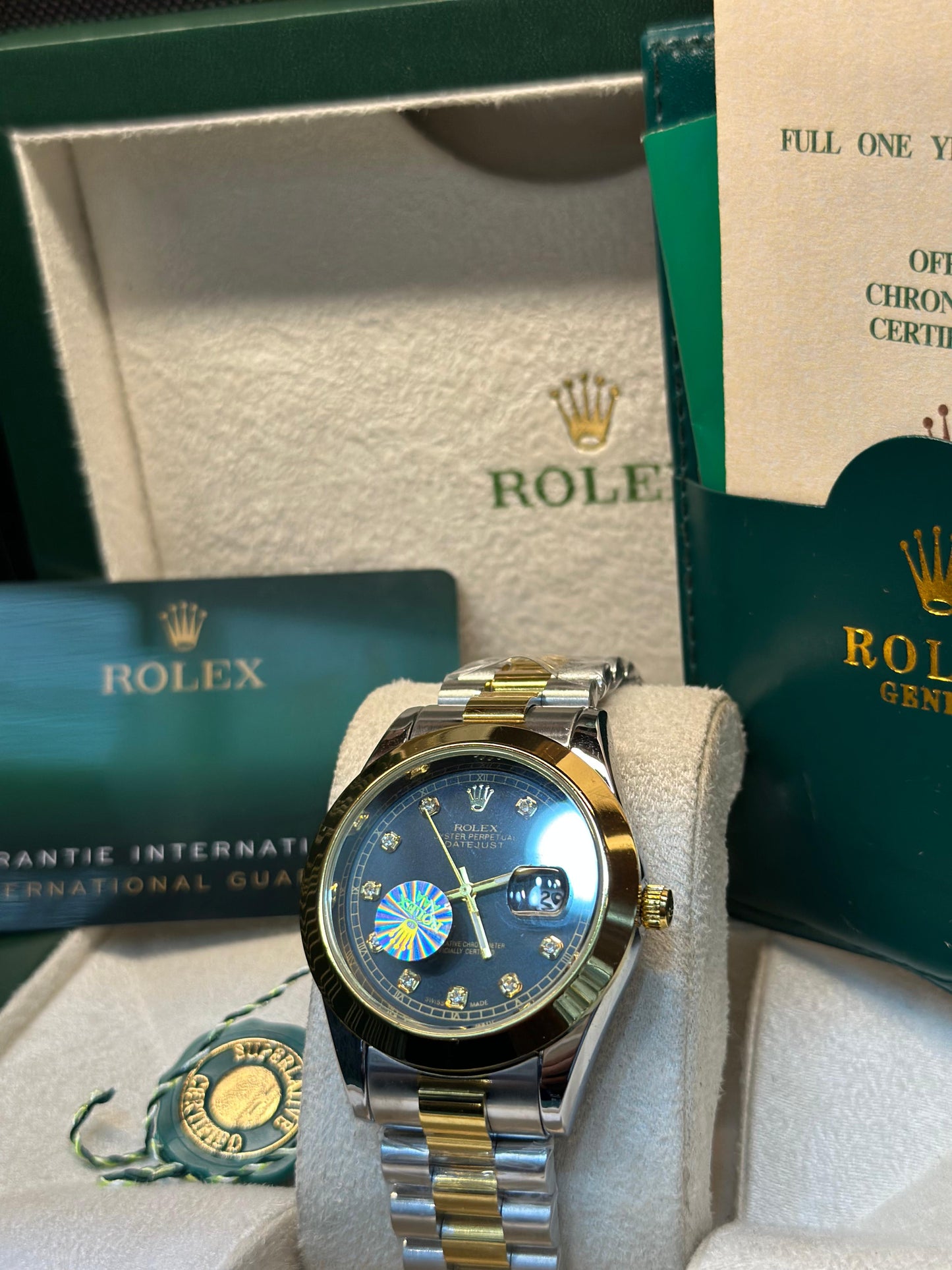 Rolex oyster perpetual  | Master Quality | Date Working | Two Tone Black | Plain Dial | Crown lock