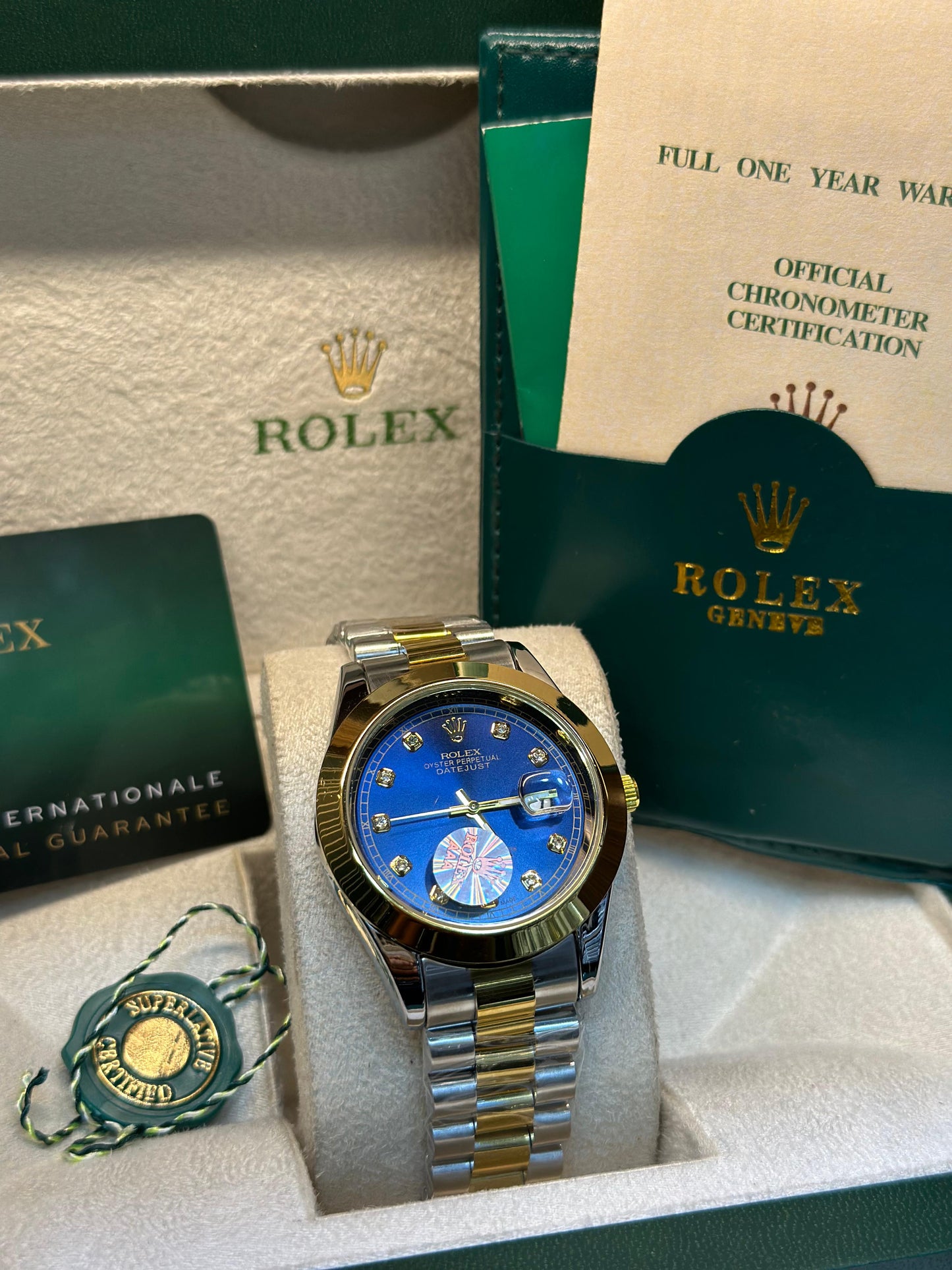 Rolex oyster perpetual  | Master Quality | Date Working | Two Tone Blue | Plain Dial | Crown lock