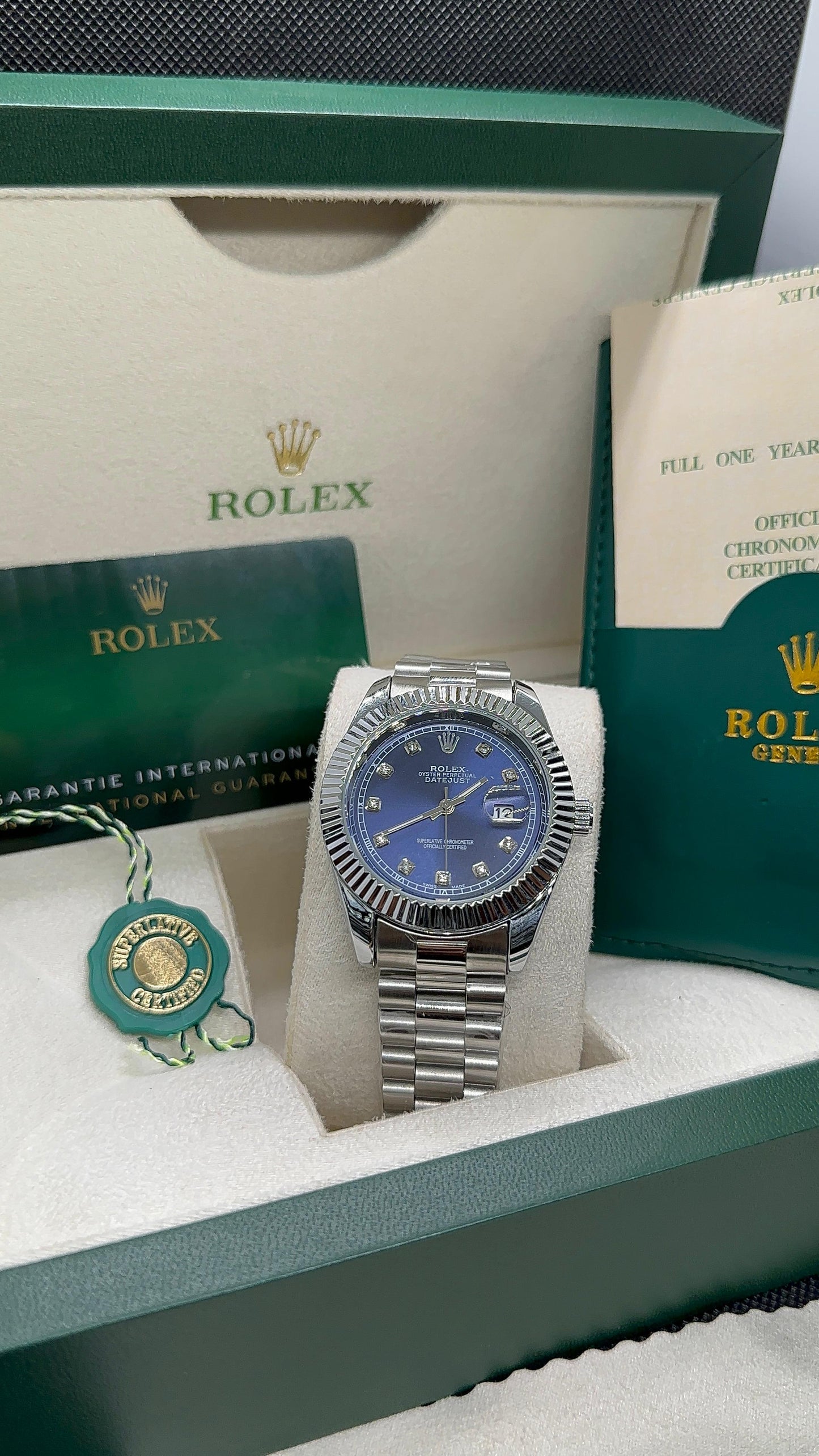 Rolex oyster perpetual | Master Quality | Date Working | Silver Blue | Crown lock