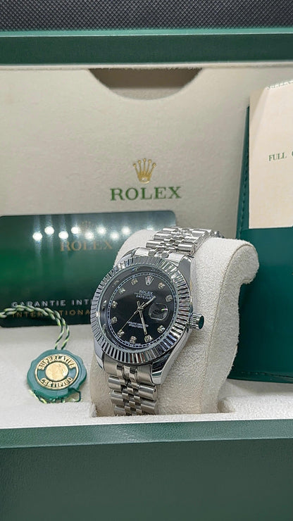 Rolex oyster perpetual | Master Quality | Date Working | Silver Black | Crown lock