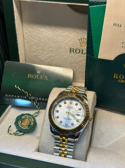 Rolex oyster perpetual | Master Quality | Date Working | Two Tone White | Crown lock | Luxury Men's Watch