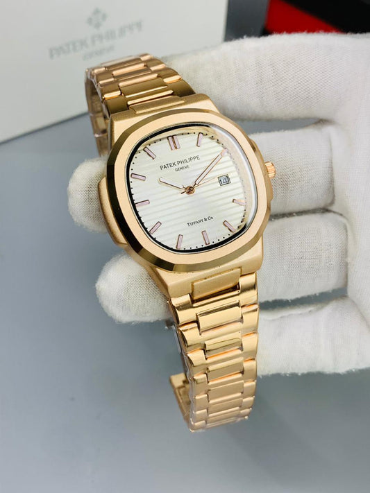 Patek Phillipe Geneve | Rose Gold White Dial | Date Working | Master Quality  | Stainless steel